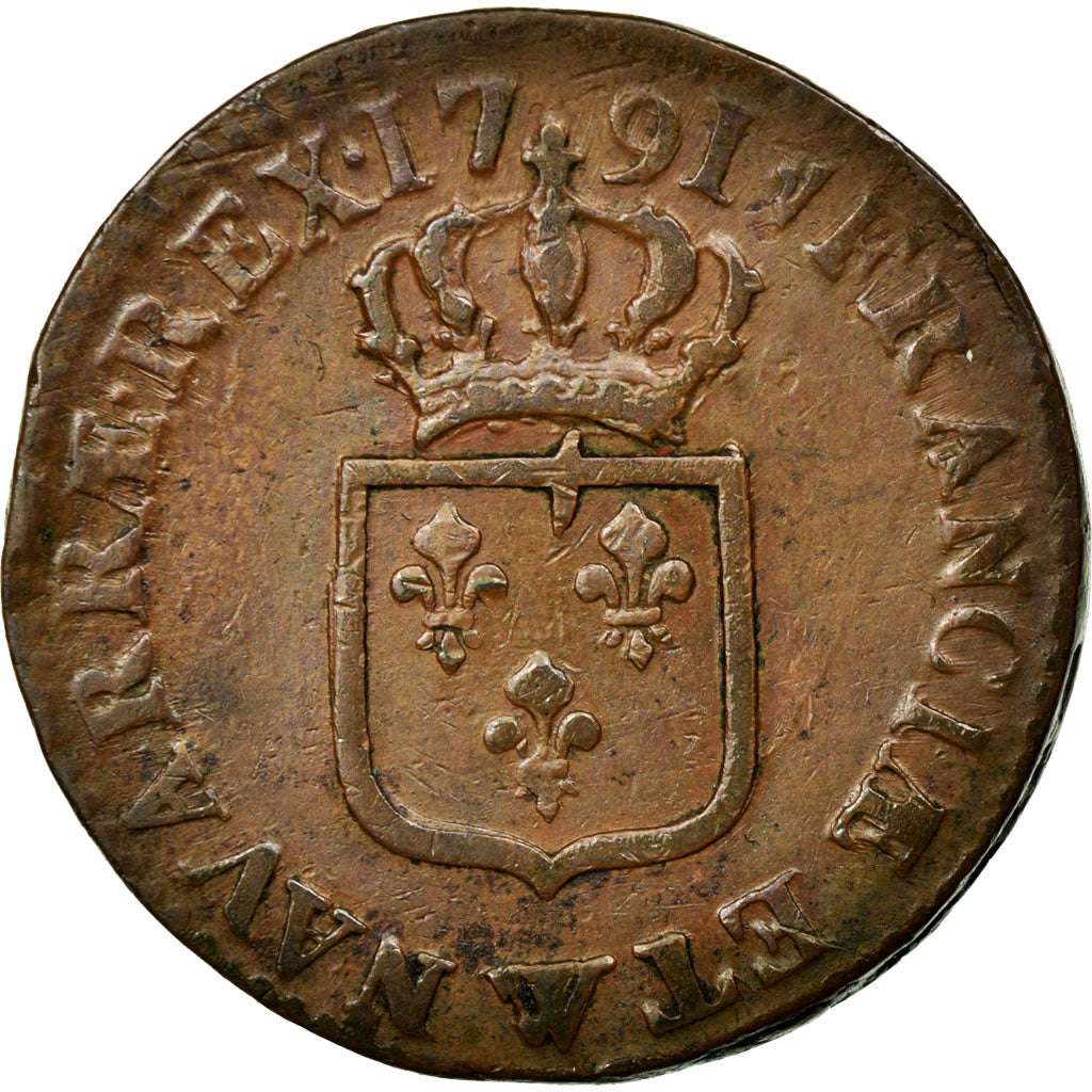 Münze, Frankreich, Louis XVI, Sol ou sou, Sol, 1791, Lille, S+, Kupfer