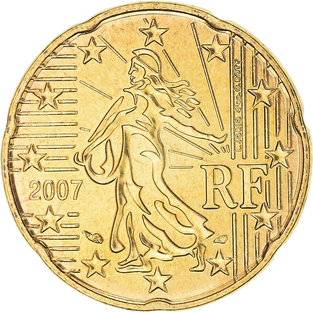 Francja, 20 Euro Cent, 2007, Paris, BU, MS(65-70), Mosiądz, Gadoury:5., KM:1411