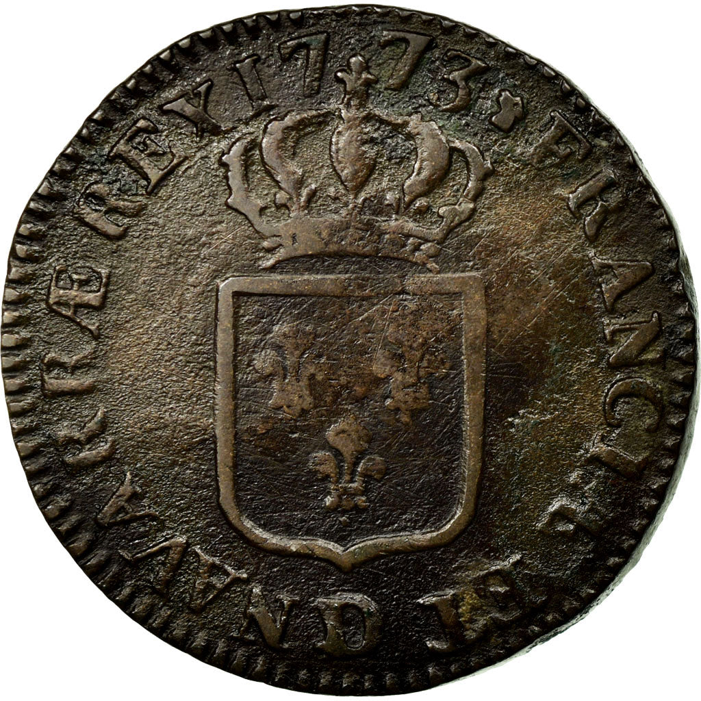 Monnaie, France, Louis XV, Sol à la vieille tête, Sol, 1773, Lyon, TB, Cuivre
