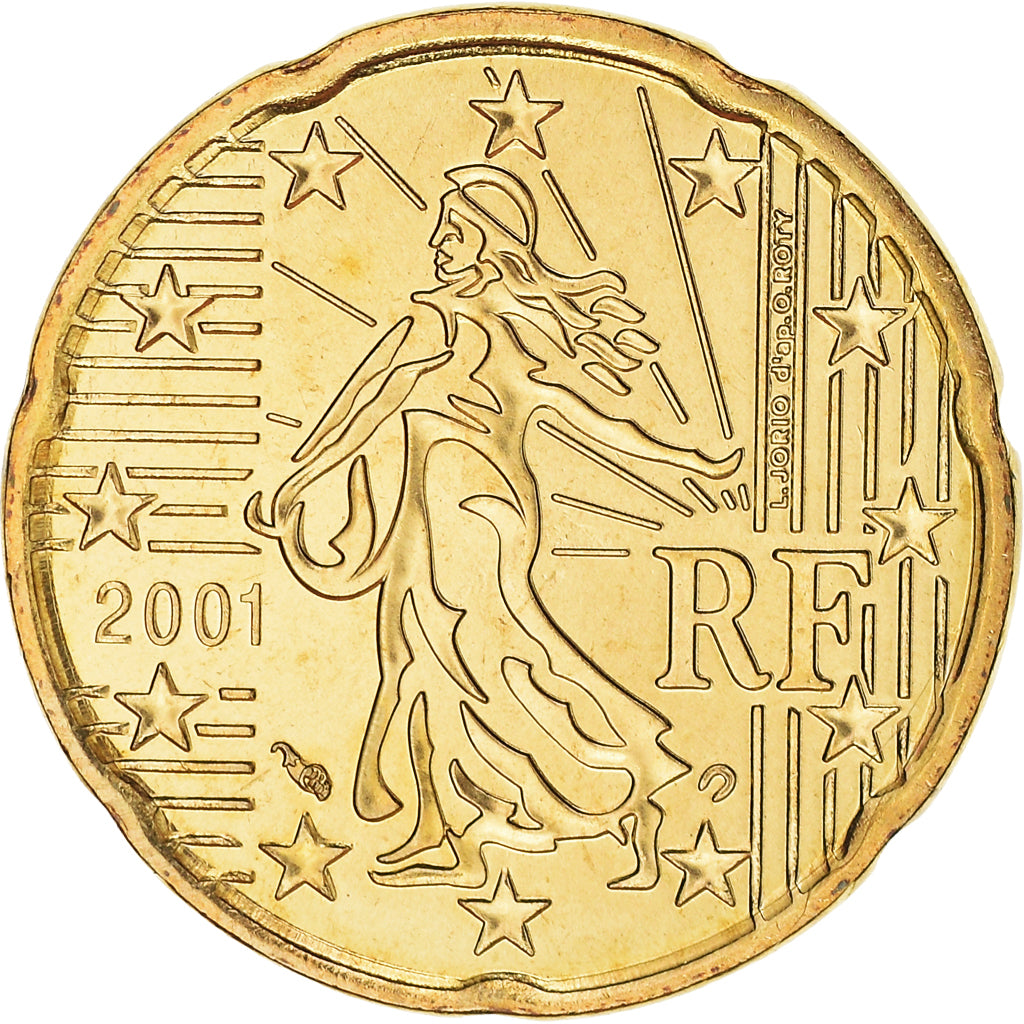 Frankrijk, 20 Euro Cent, 2001, Paris, BU, FDC, Tin, KM:1286