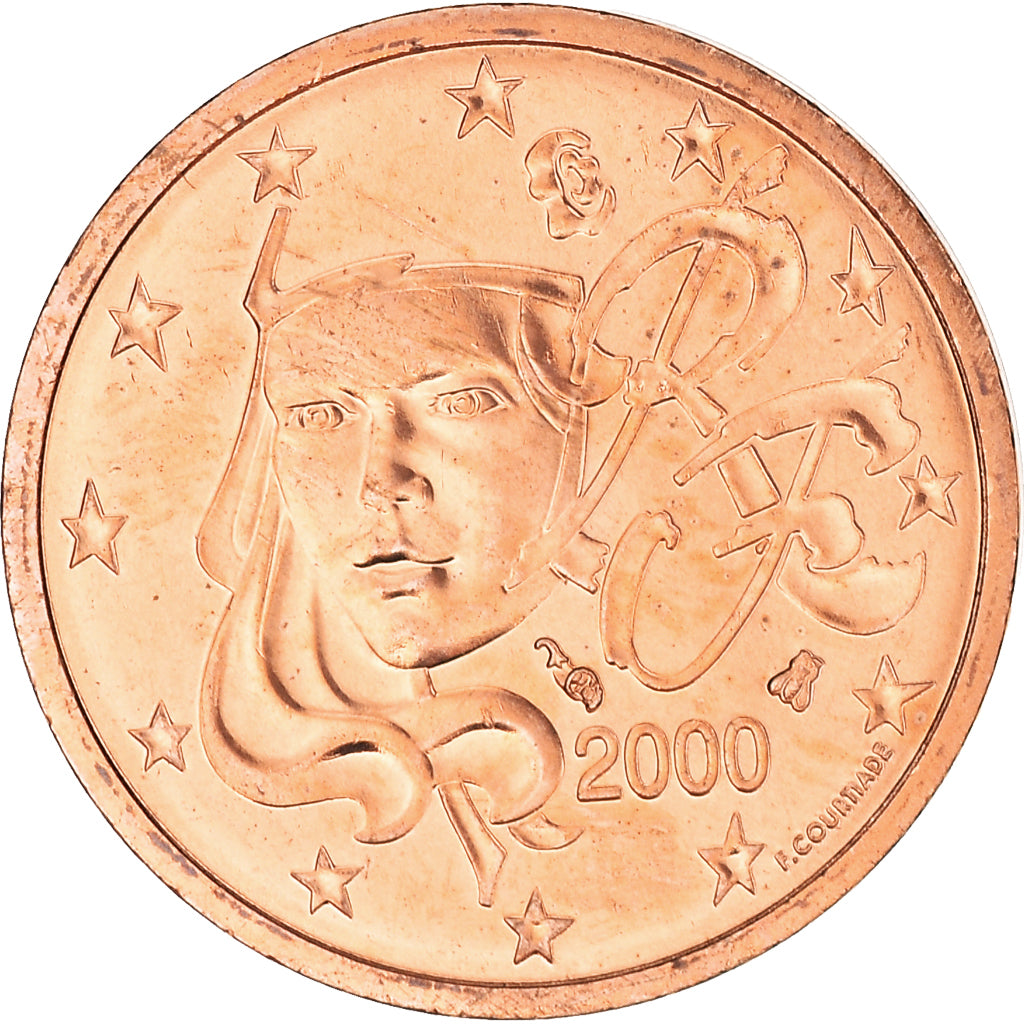 França, 2 Euro Cent, 2000, Paris, BU, MS(65-70), Aço Cromado a Cobre, KM:1283