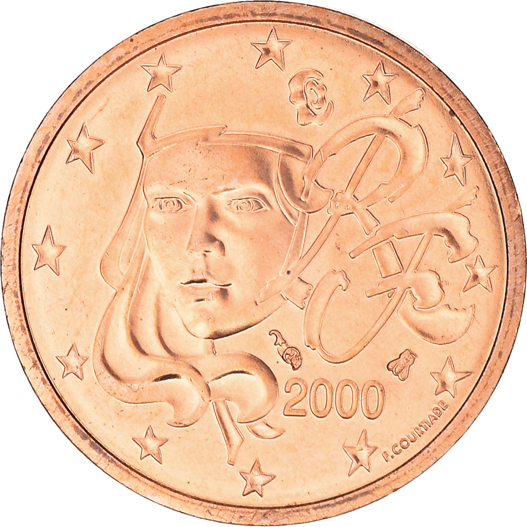 Francja, 2 Euro Cent, 2000, Paris, BU, MS(63), Miedź platerowana stalą