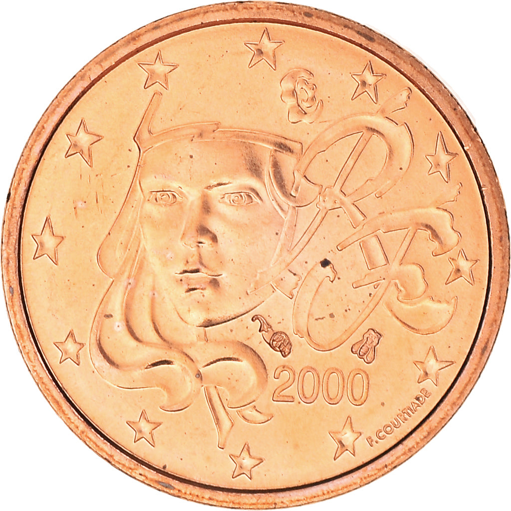 Frankrijk, Euro Cent, 2000, Paris, BU, FDC, Copper Plated Steel, KM:1282