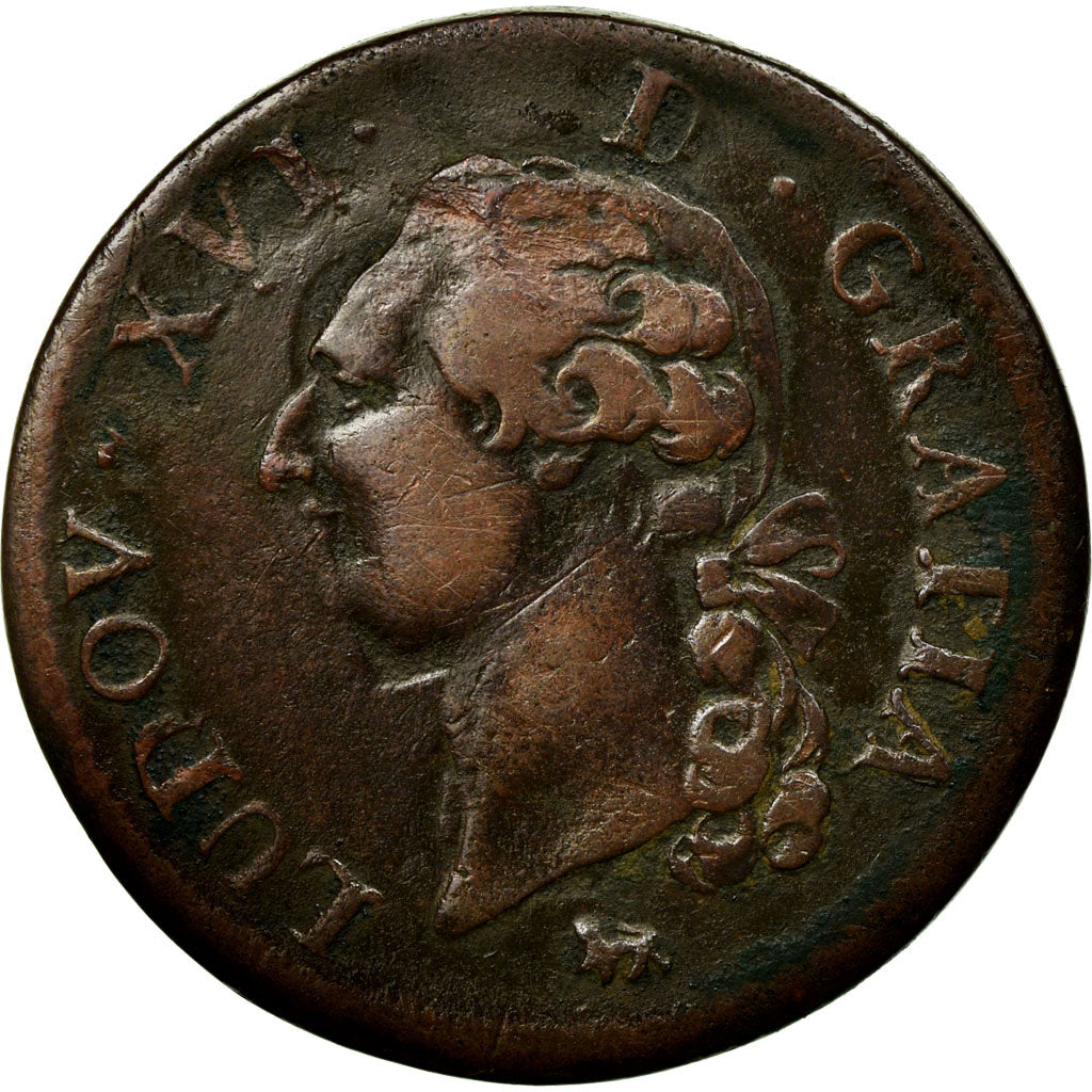 Coin, France, Louis XVI, Sol ou sou, Sol, 1791, Paris, VF(30-35), Copper