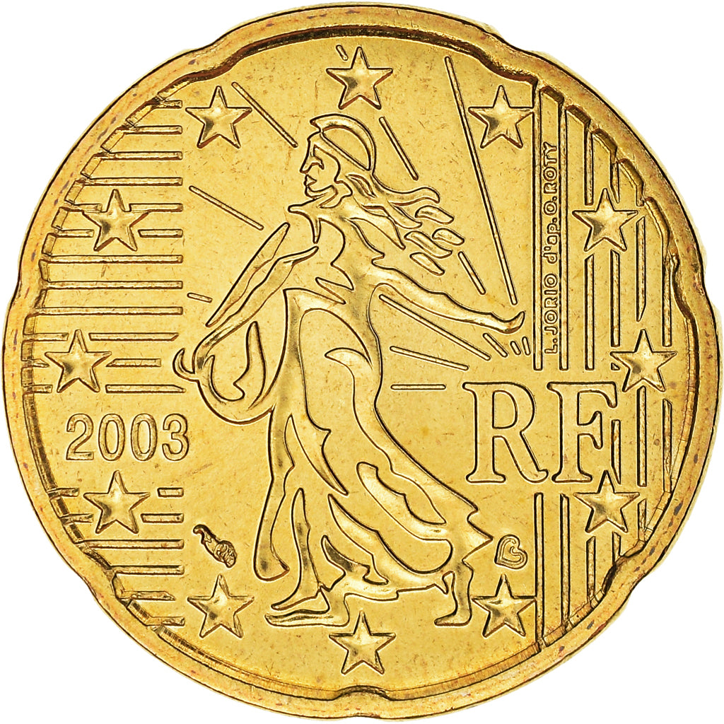 France, 20 Euro Cent, 2003, Paris, BU, MS(65-70), Brass, KM:1286