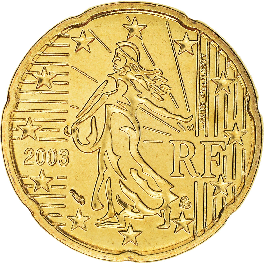 Francja, 20 Euro Cent, 2003, Paris, BU, MS(65-70), Mosiądz, KM:1286