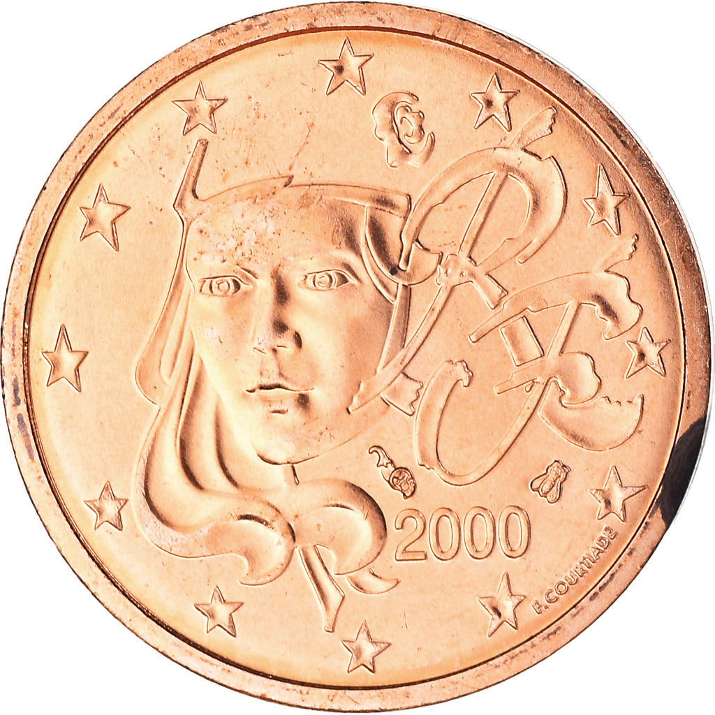 Francja, 2 Euro Cent, 2000, Paris, BU, MS(64), Miedź platerowana stalą