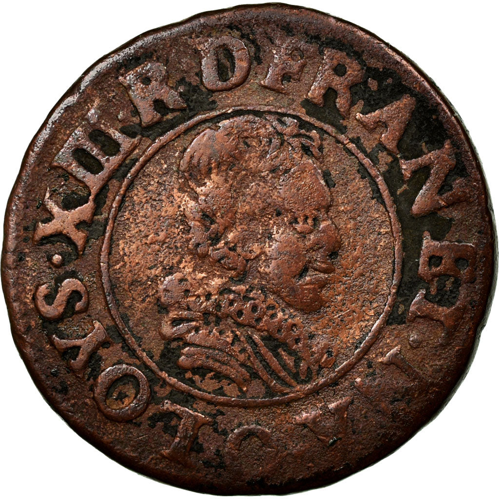 Moneta, Francia, Louis XIII, Double tournois, buste juvénile, Double Tournois