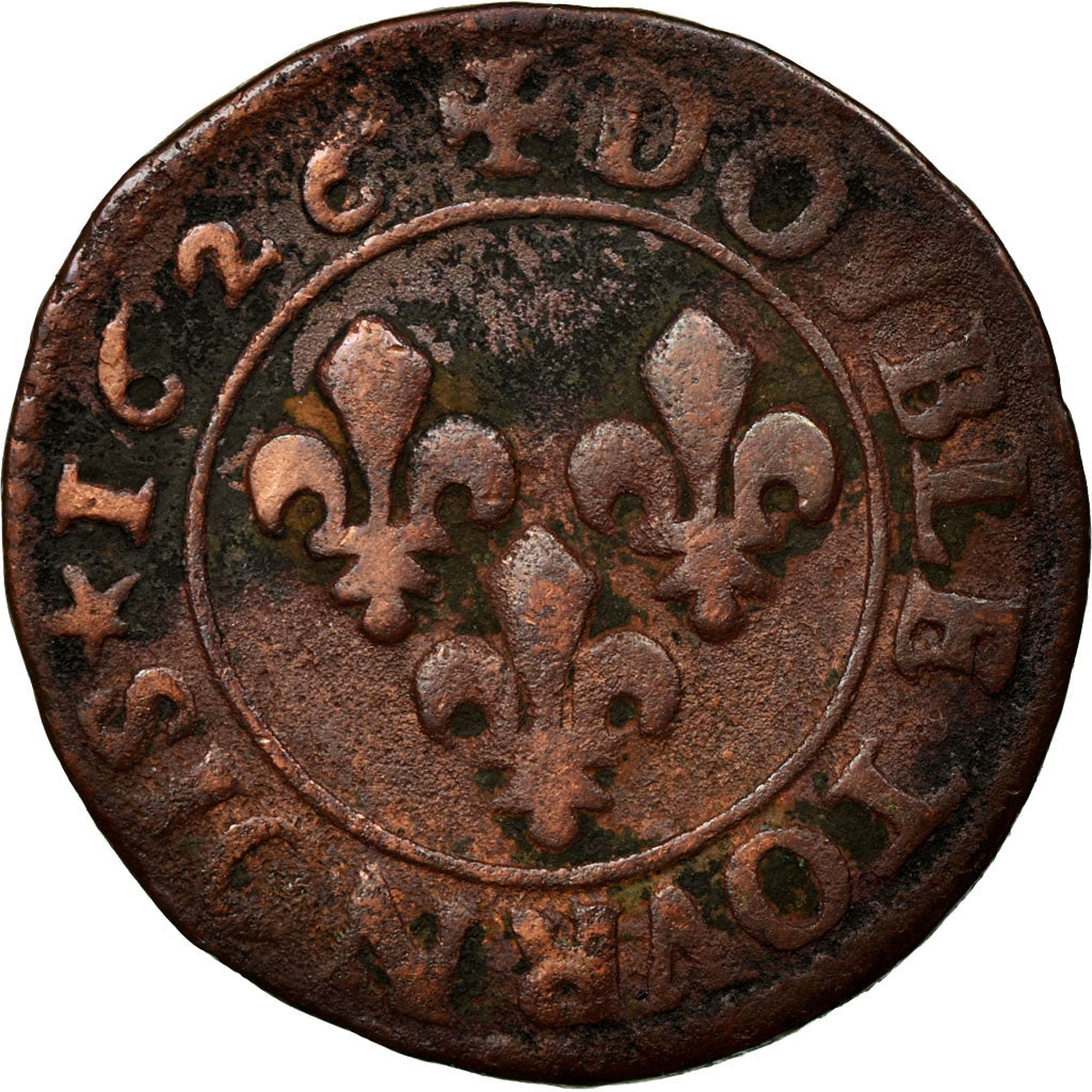 Moneta, Francia, Louis XIII, Double tournois, buste juvénile, Double Tournois