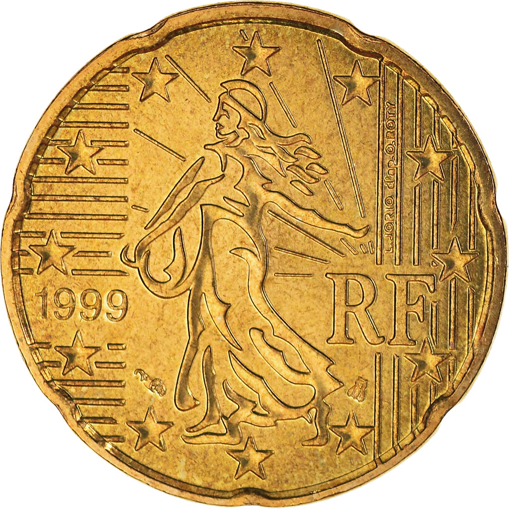 France, 20 Euro Cent, 1999, Paris, BU, MS(65-70), Brass, KM:1286