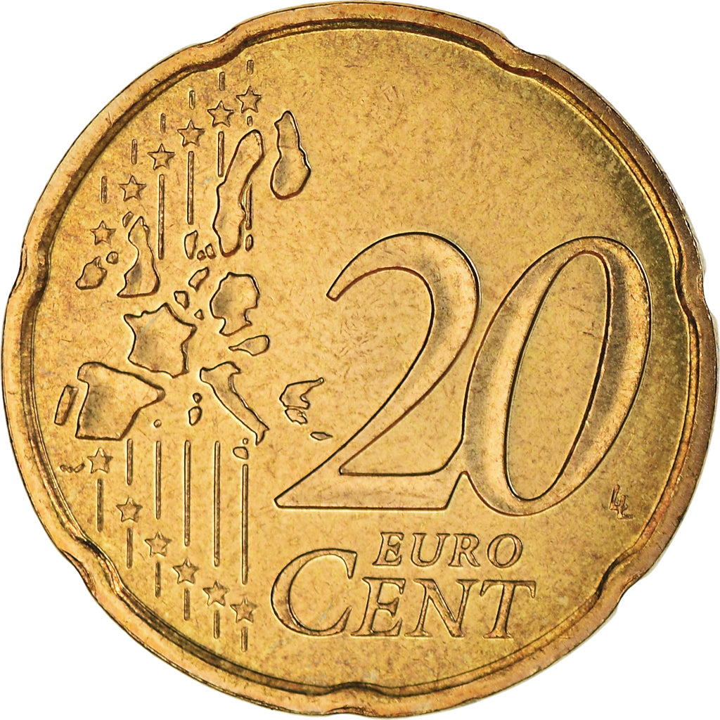 France, 20 Euro Cent, 1999, Paris, BU, MS(65-70), Brass, KM:1286