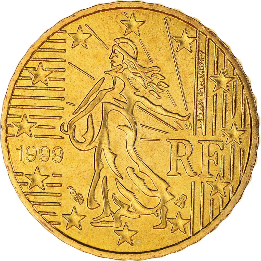 France, 10 Euro Cent, 1999, Paris, BU, MS(65-70), Brass, KM:1285