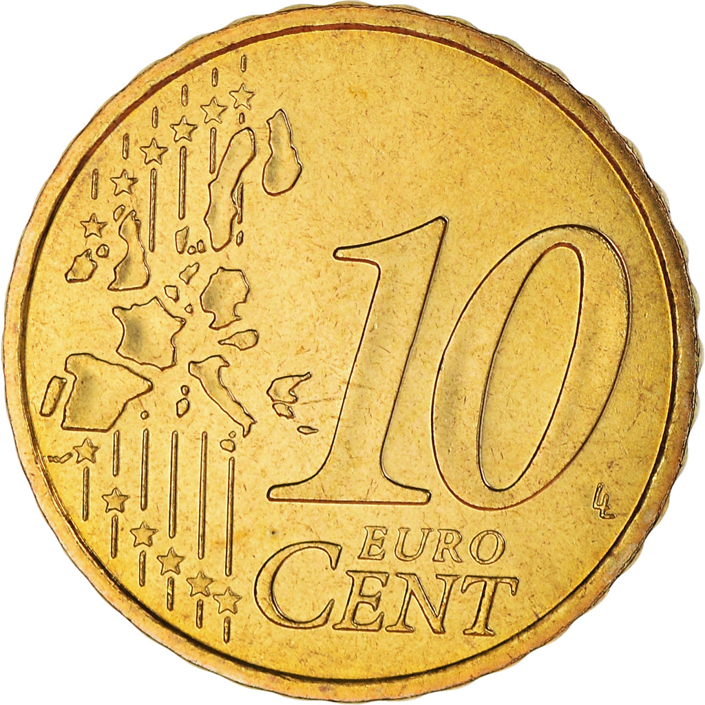 France, 10 Euro Cent, 1999, Paris, BU, MS(65-70), Brass, KM:1285