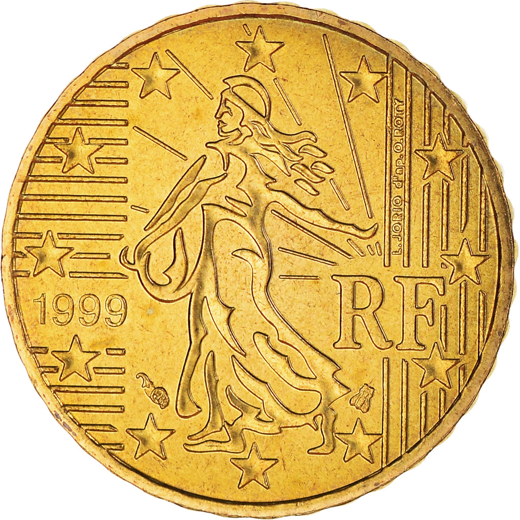 France, 10 Euro Cent, 1999, Paris, BU, MS(65-70), Brass, KM:1285