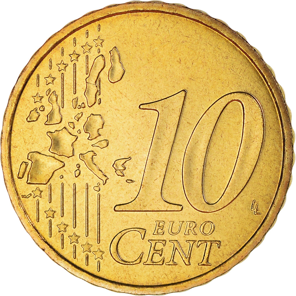 France, 10 Euro Cent, 1999, Paris, BU, MS(65-70), Brass, KM:1285