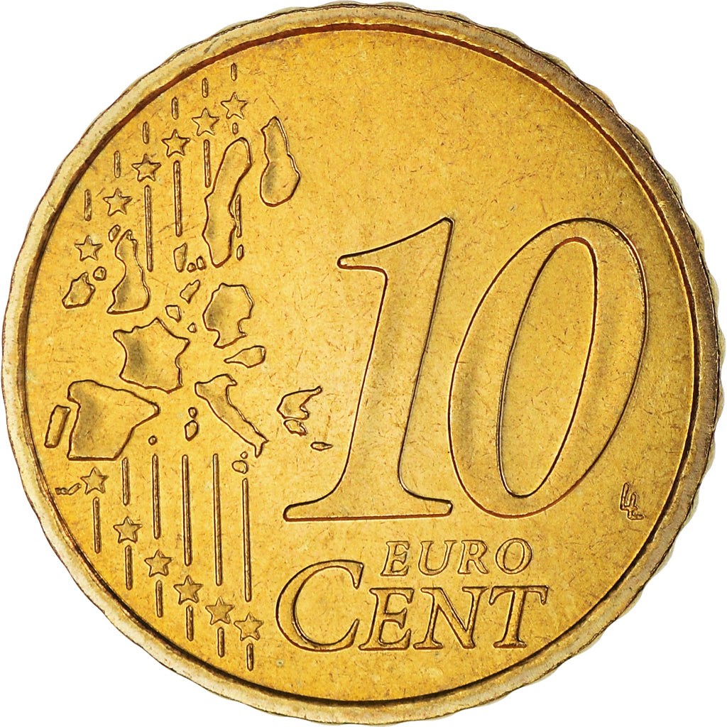 France, 10 Euro Cent, 1999, Paris, BU, MS(65-70), Brass, KM:1285