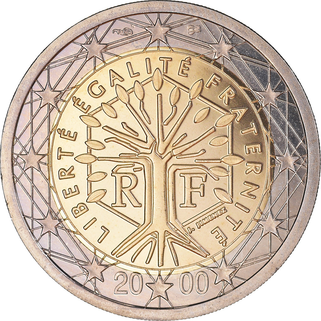 France, 2 Euro, 2000, Paris, BE, MS(65-70), Bi-Metallic, KM:1289