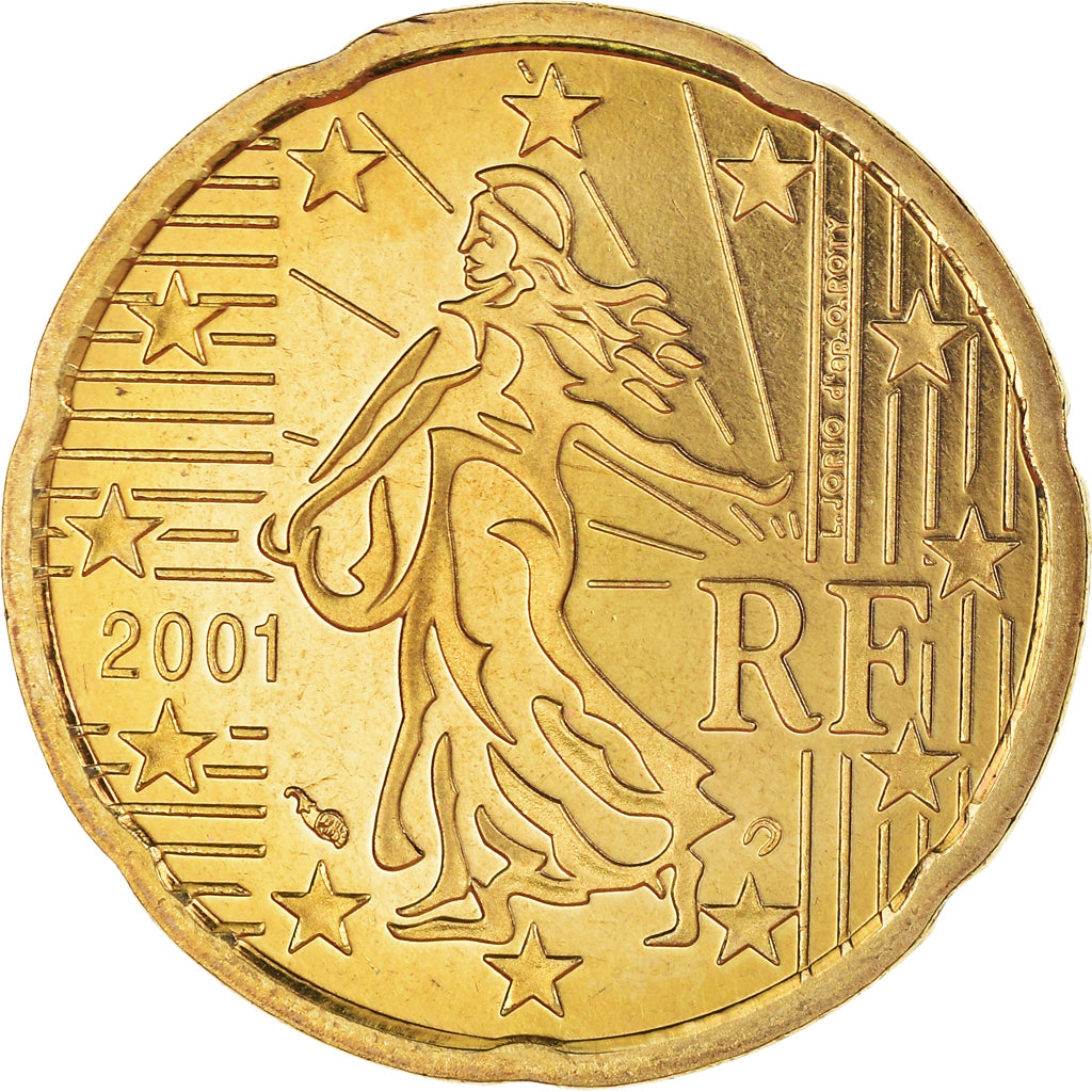França, 20 Euro Cent, 2001, Paris, Proof / BE, MS(65-70), Latão, Gadoury:5.