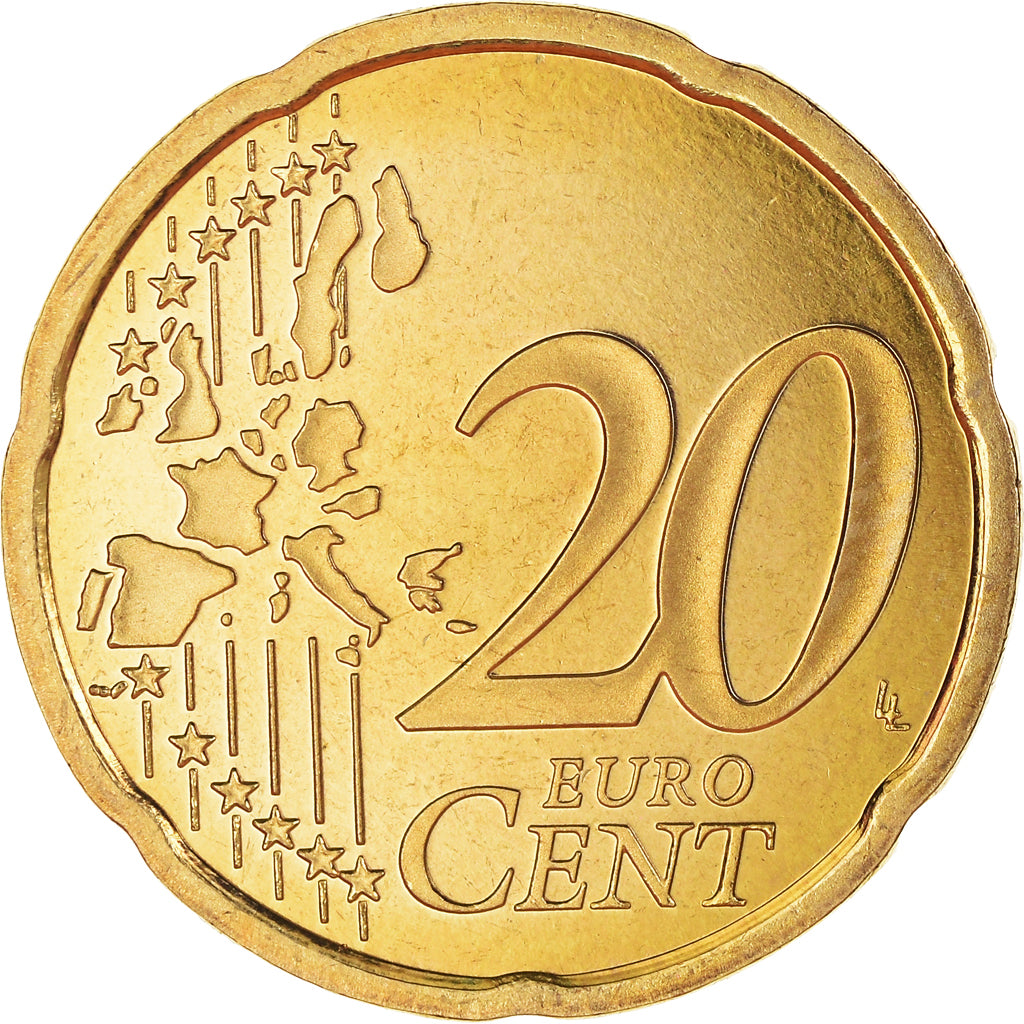 França, 20 Euro Cent, 2001, Paris, Proof / BE, MS(65-70), Latão, Gadoury:5.