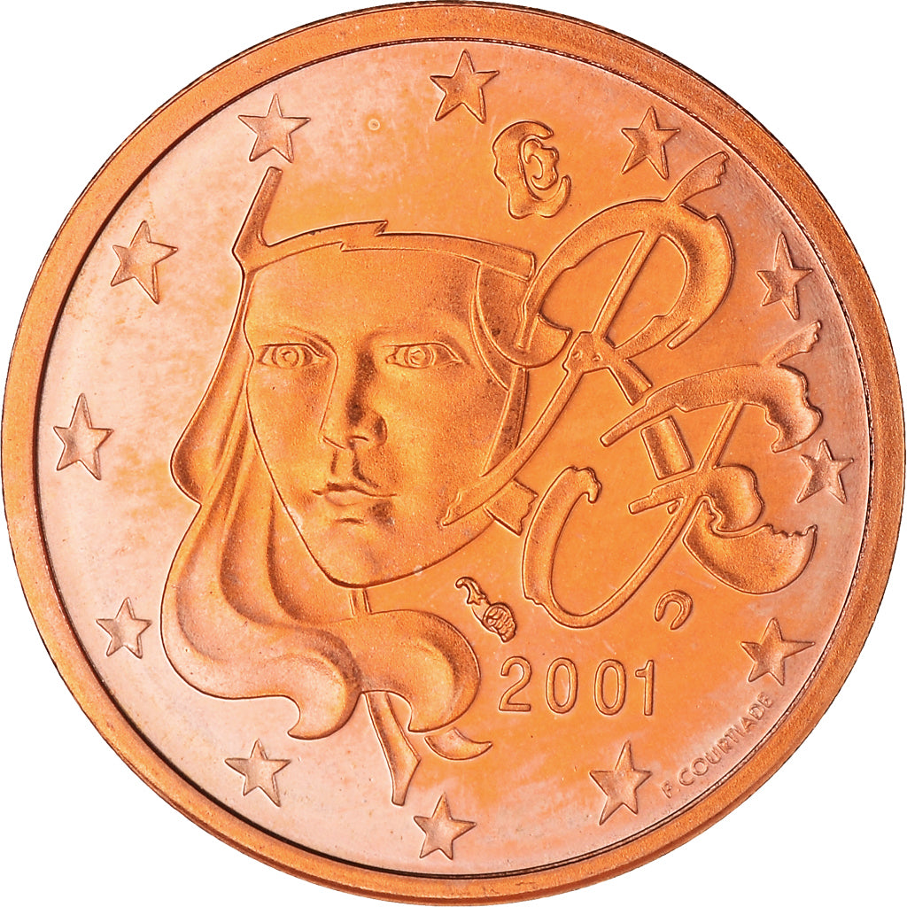 Frankrijk, 2 Euro Cent, 2001, Paris, Proof / BE, FDC, Copper Plated Steel