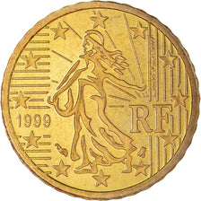 França, 10 Euro Cent, 1999, Paris, Proof / BE, MS(65-70), Latão, Gadoury:4.