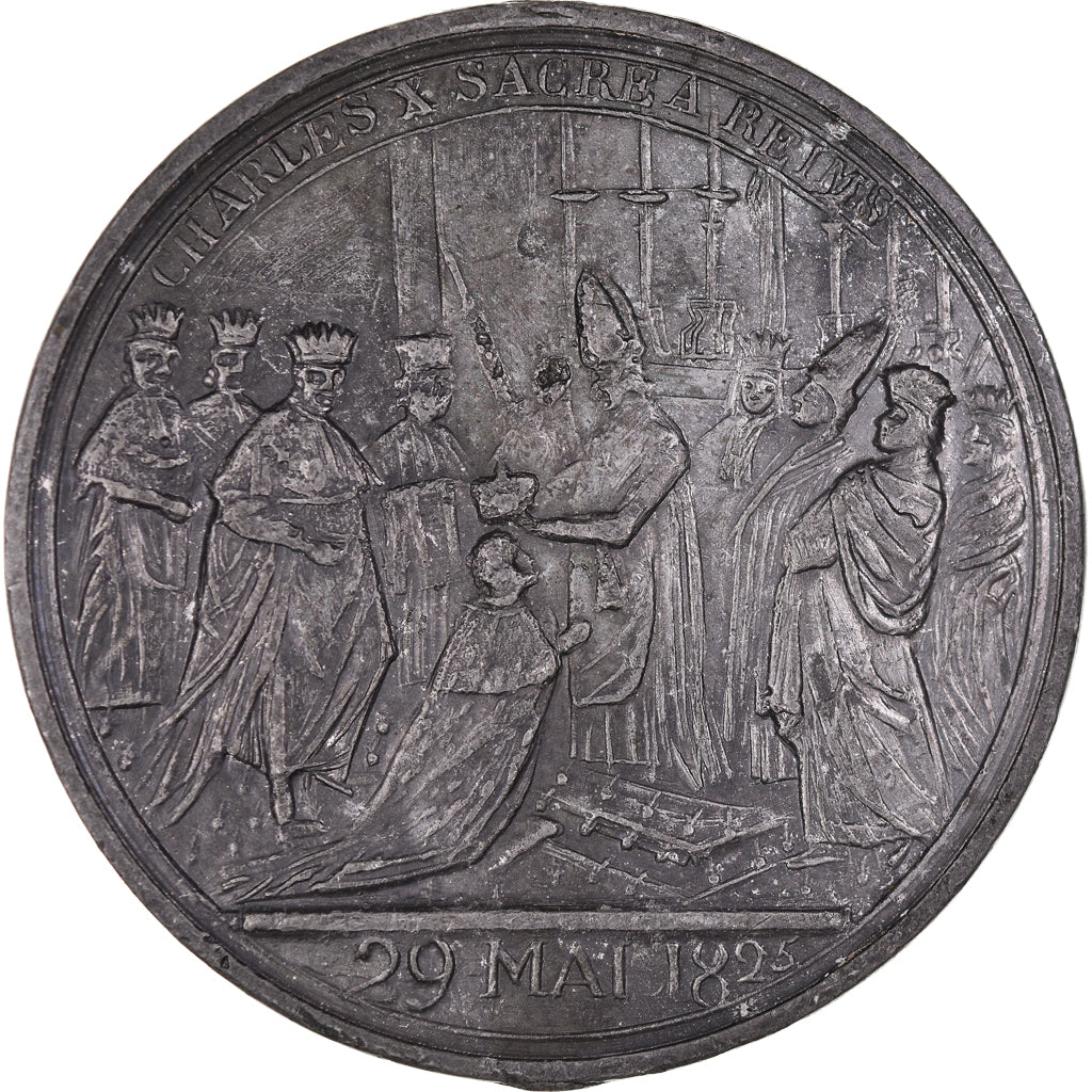 France, Medal, Charles X, Sacre à Reims, History, 1825, AU(50-53), Tin