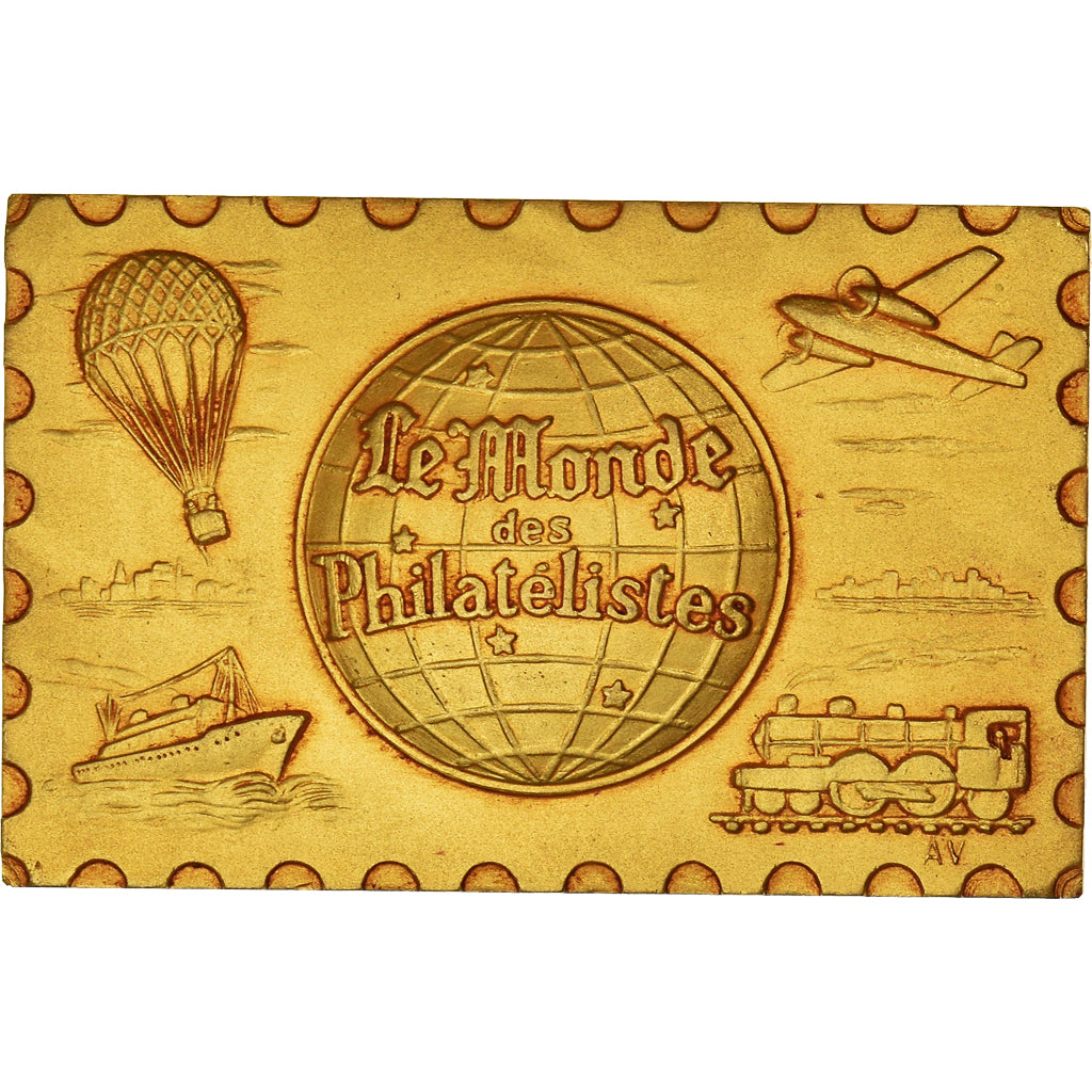 Francia, medalla, Le Monde des Philatélistes, Timbres, EBC, Bronce dorado
