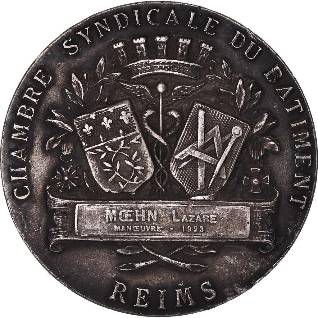 France, Medal, Chambre Syndicale du Bâtiment, Reims, 1923, Marey, AU(50-53)