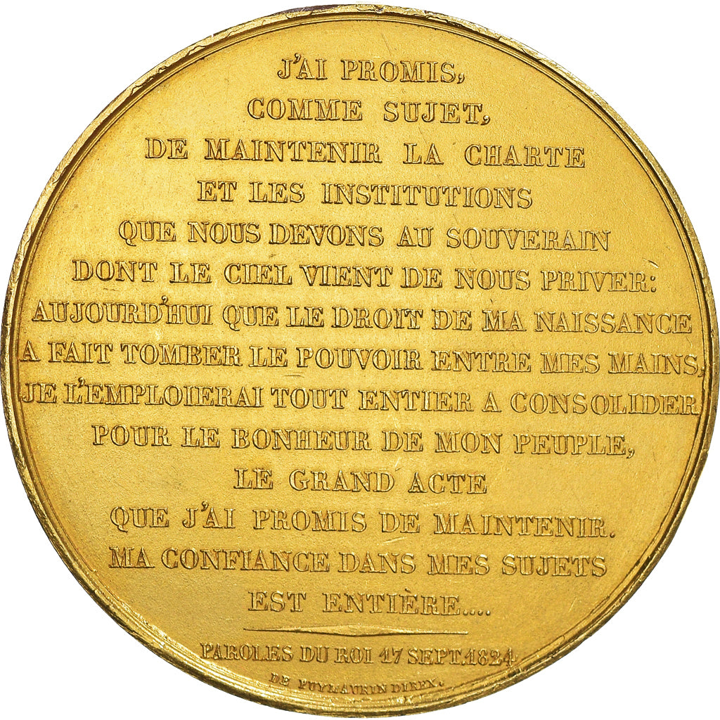 Francia, medaglia, Charles X, Discours du 17 Septembre, History, 1824, Gayrard