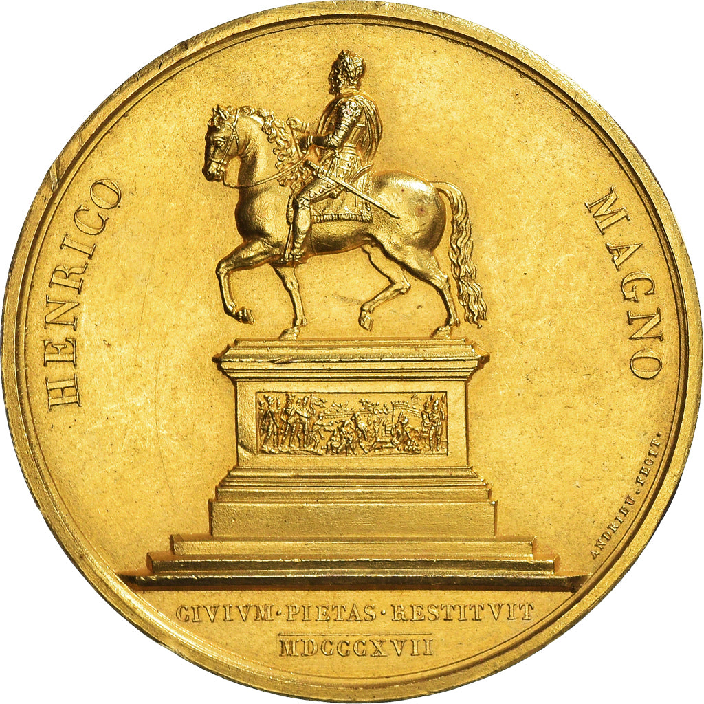 França, medalha, Louis XVIII, Restauration de la Statue d'Henri IV, História
