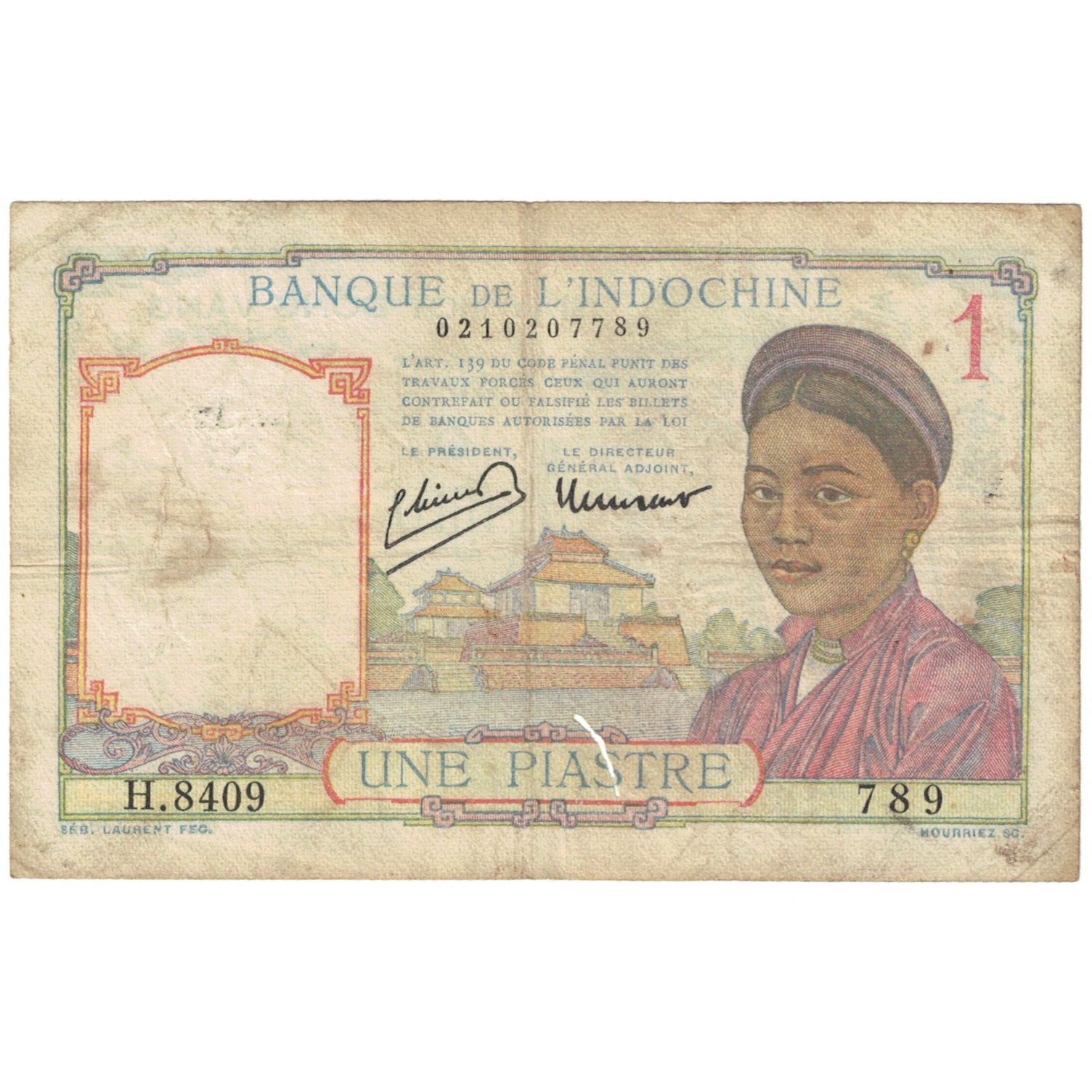 Geldschein, FRENCH INDO-CHINA, 1 Piastre, 1932, KM:54a, SGE