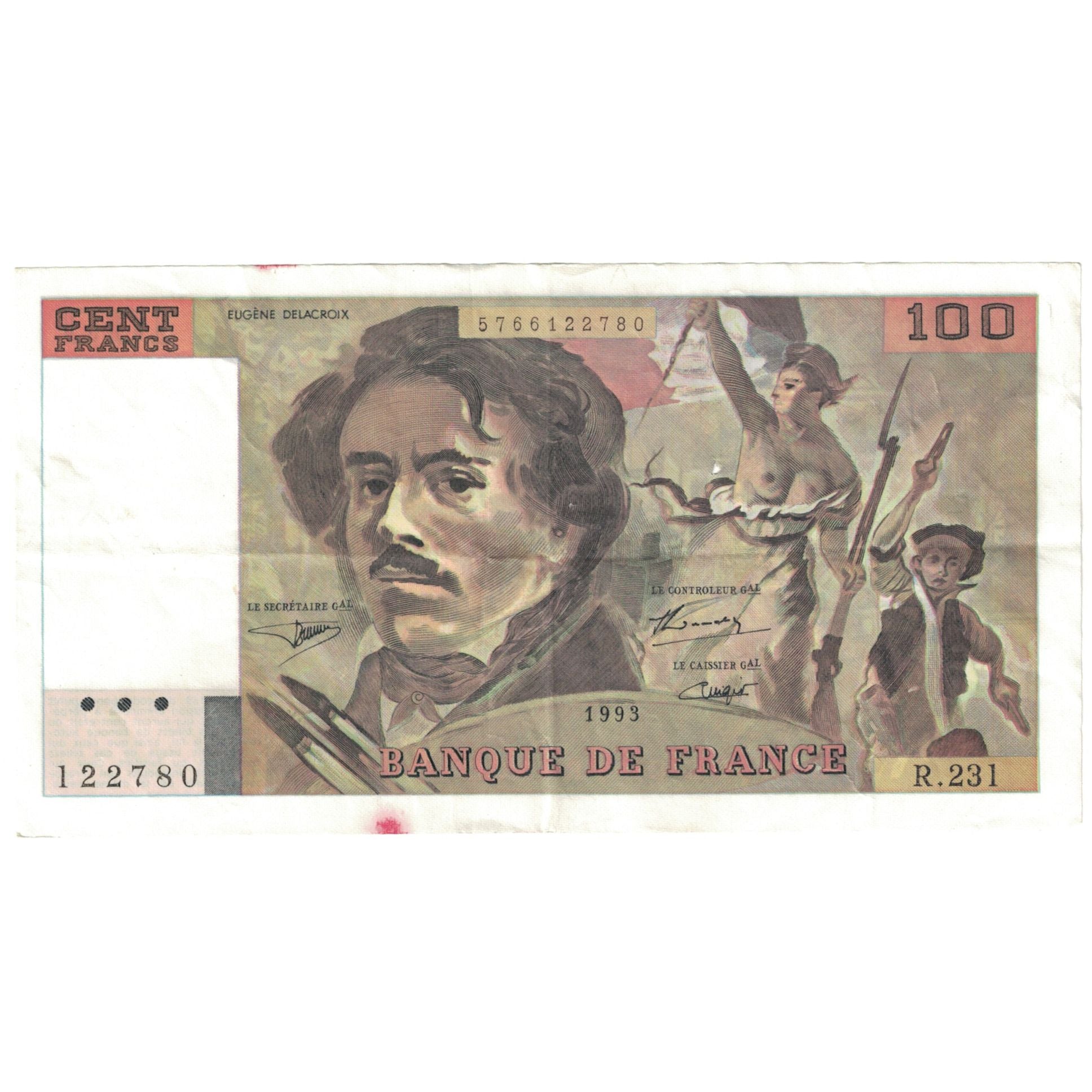 Francja, 100 Francs, Delacroix, 1993, EF(40-45), Fayette:69bis.08, KM:154g