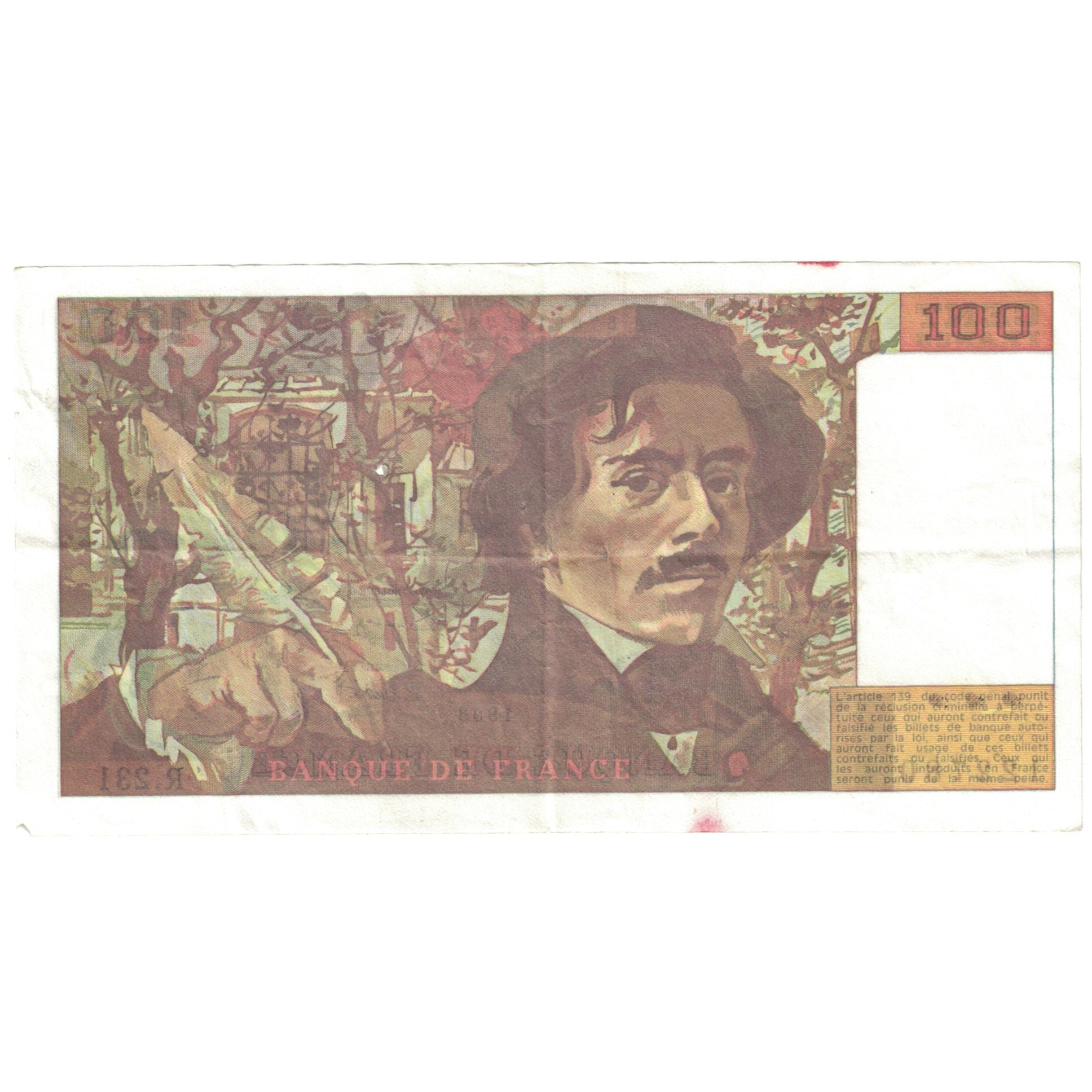 Francja, 100 Francs, Delacroix, 1993, EF(40-45), Fayette:69bis.08, KM:154g
