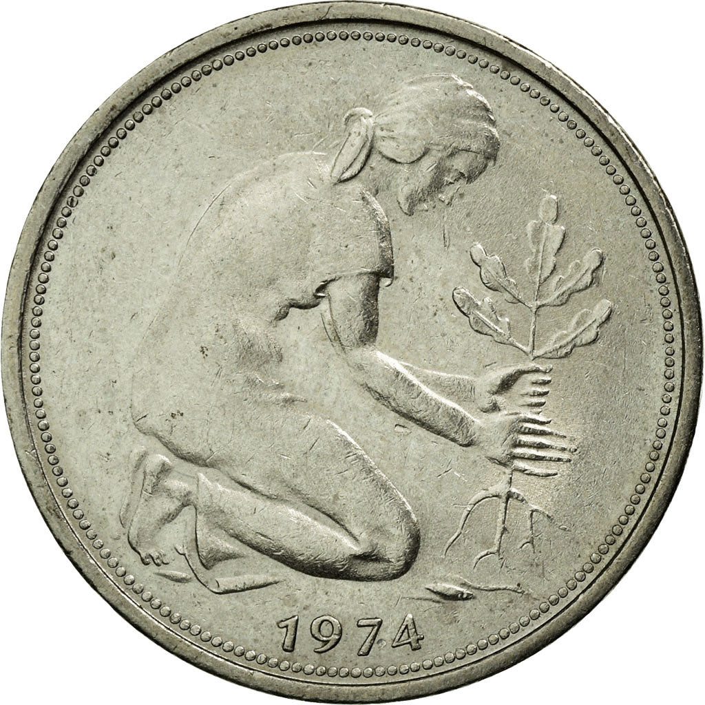 Coin, GERMANY - FEDERAL REPUBLIC, 50 Pfennig, 1974, Karlsruhe, AU(50-53)
