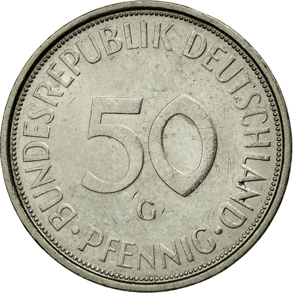Coin, GERMANY - FEDERAL REPUBLIC, 50 Pfennig, 1974, Karlsruhe, AU(50-53)