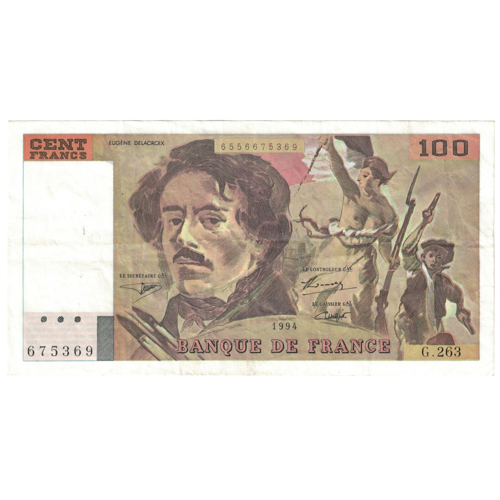 Francia, 100 Francs, Delacroix, 1994, MBC+, Fayette:69ter.01b, KM:154h