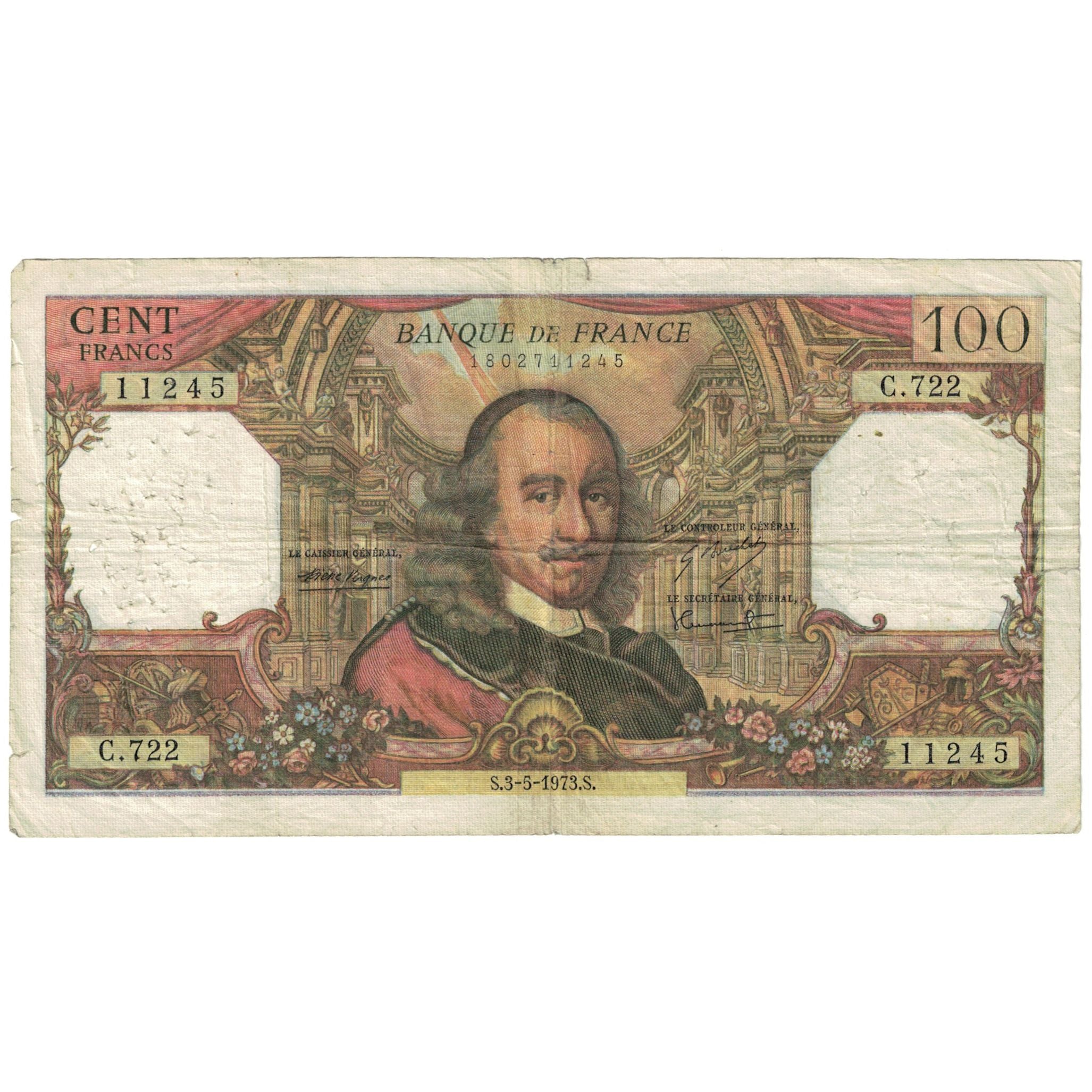 France, 100 Francs, Corneille, 1973, C, VF(20-25), Fayette:65.42, KM:149d