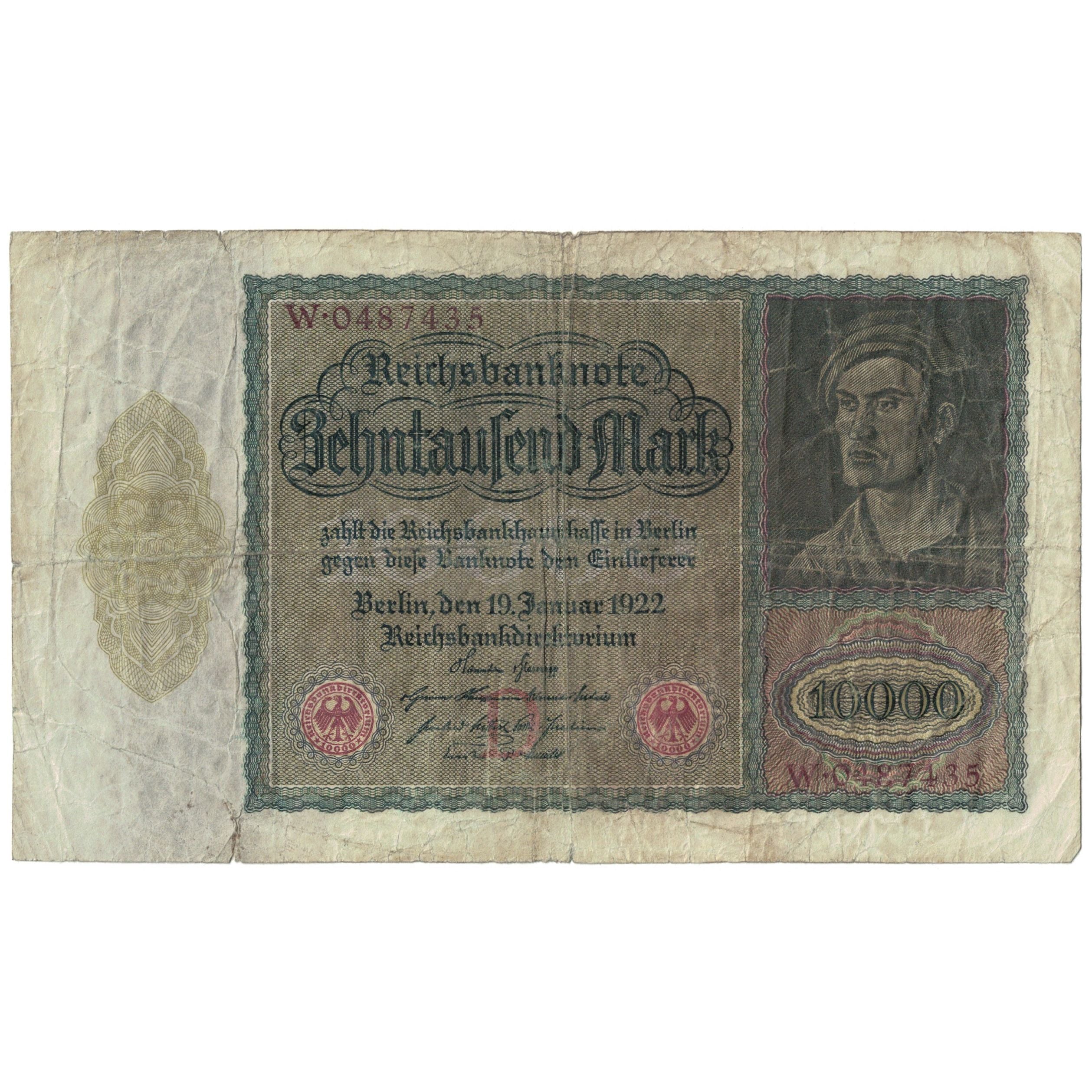 Billete, 10,000 Mark, 1922, Alemania, 1922-01-19, KM:71, RC