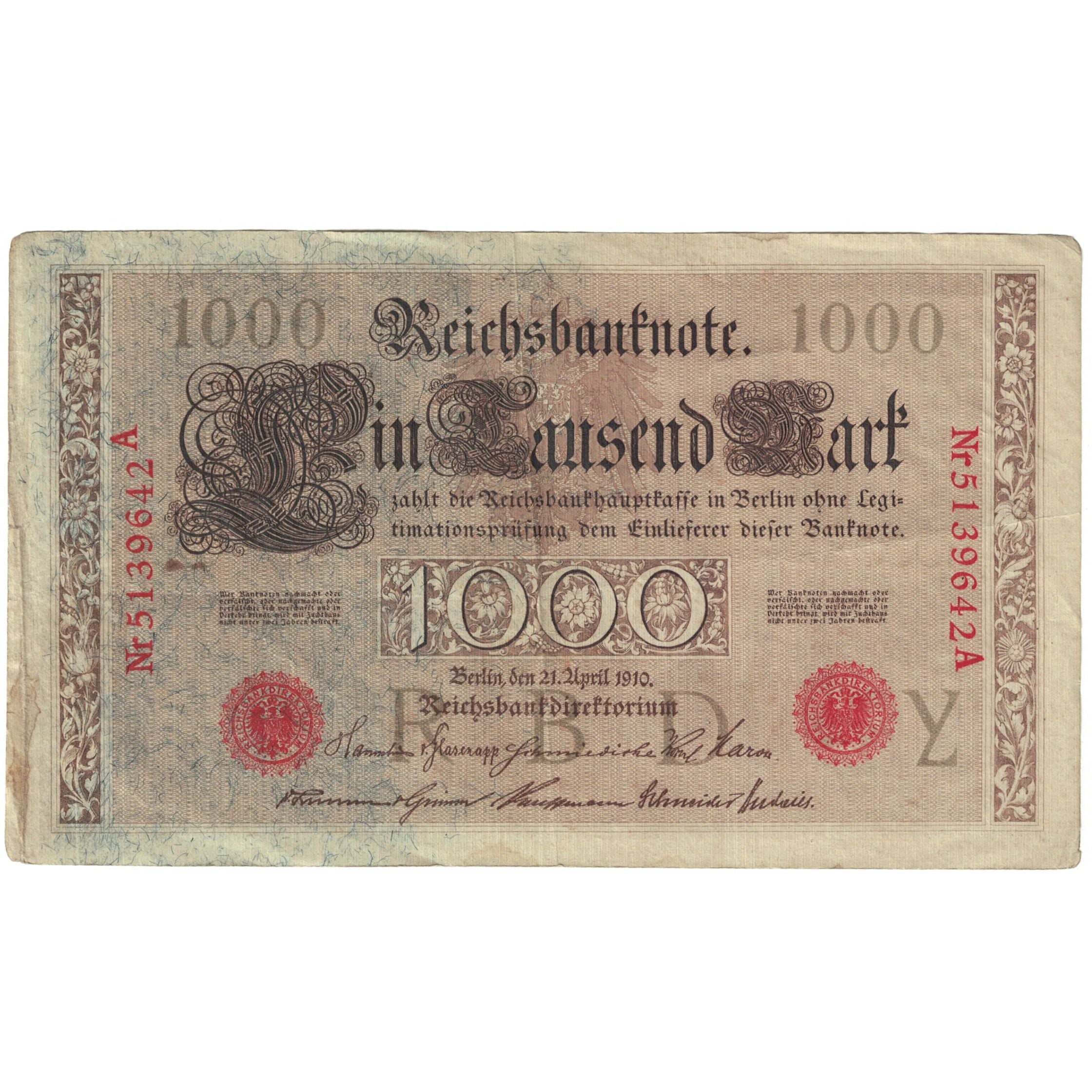 Banknote, Germany, 1000 Mark, 1910, 1910-04-21, KM:44b, VG(8-10)