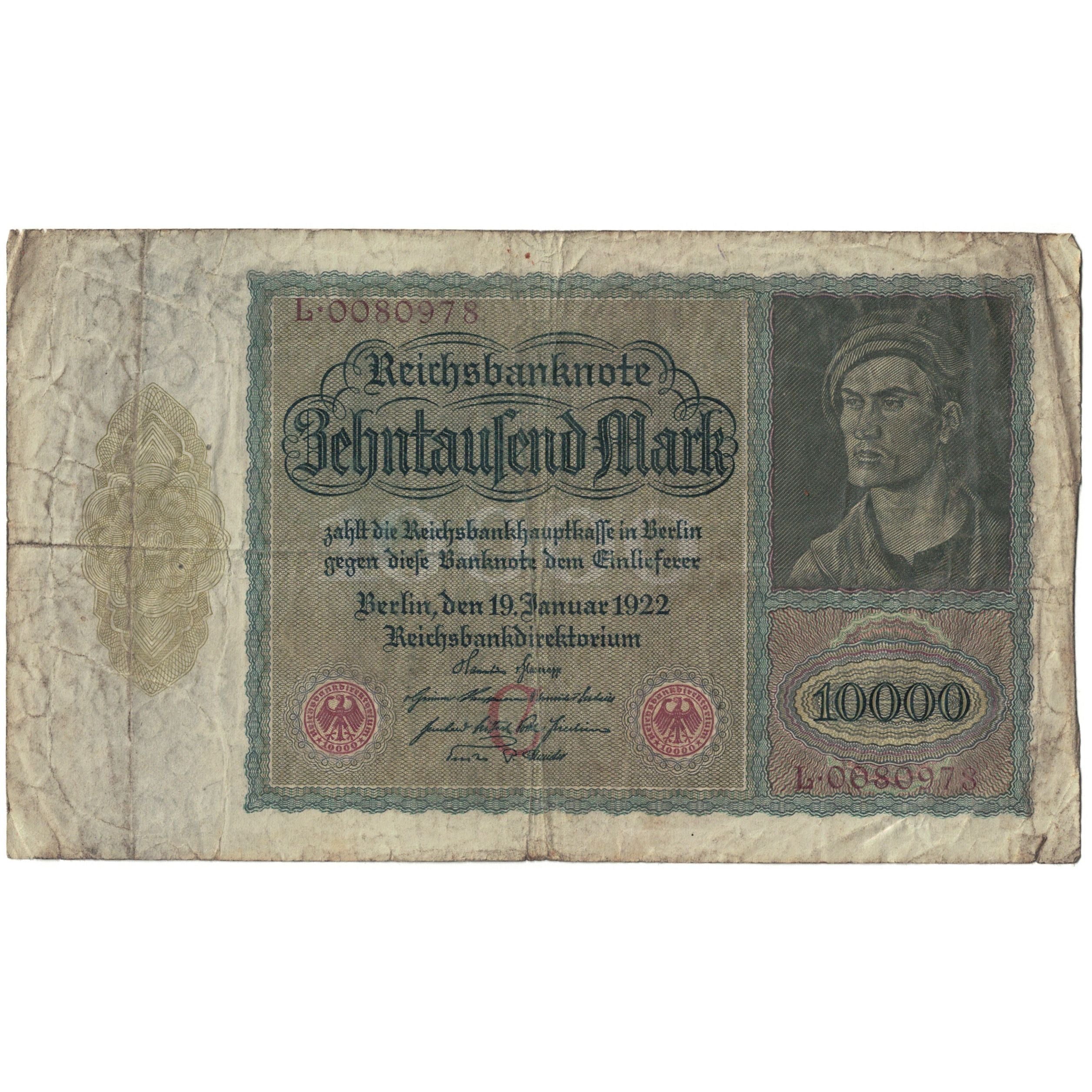 Banknote, Germany, 10,000 Mark, 1922, 1922-01-19, KM:70, VG(8-10)