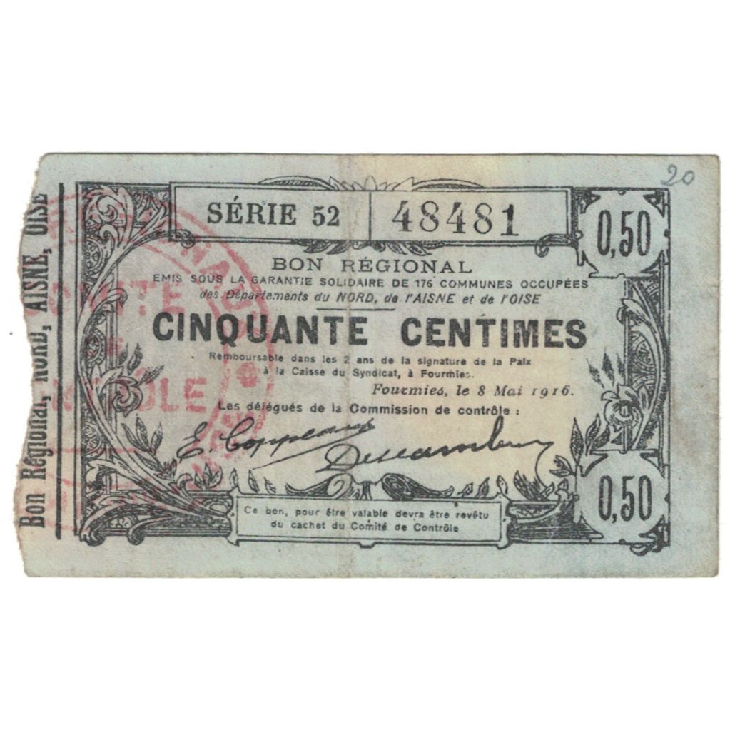 France, Fourmies, 50 Centimes, 1916, EF(40-45)