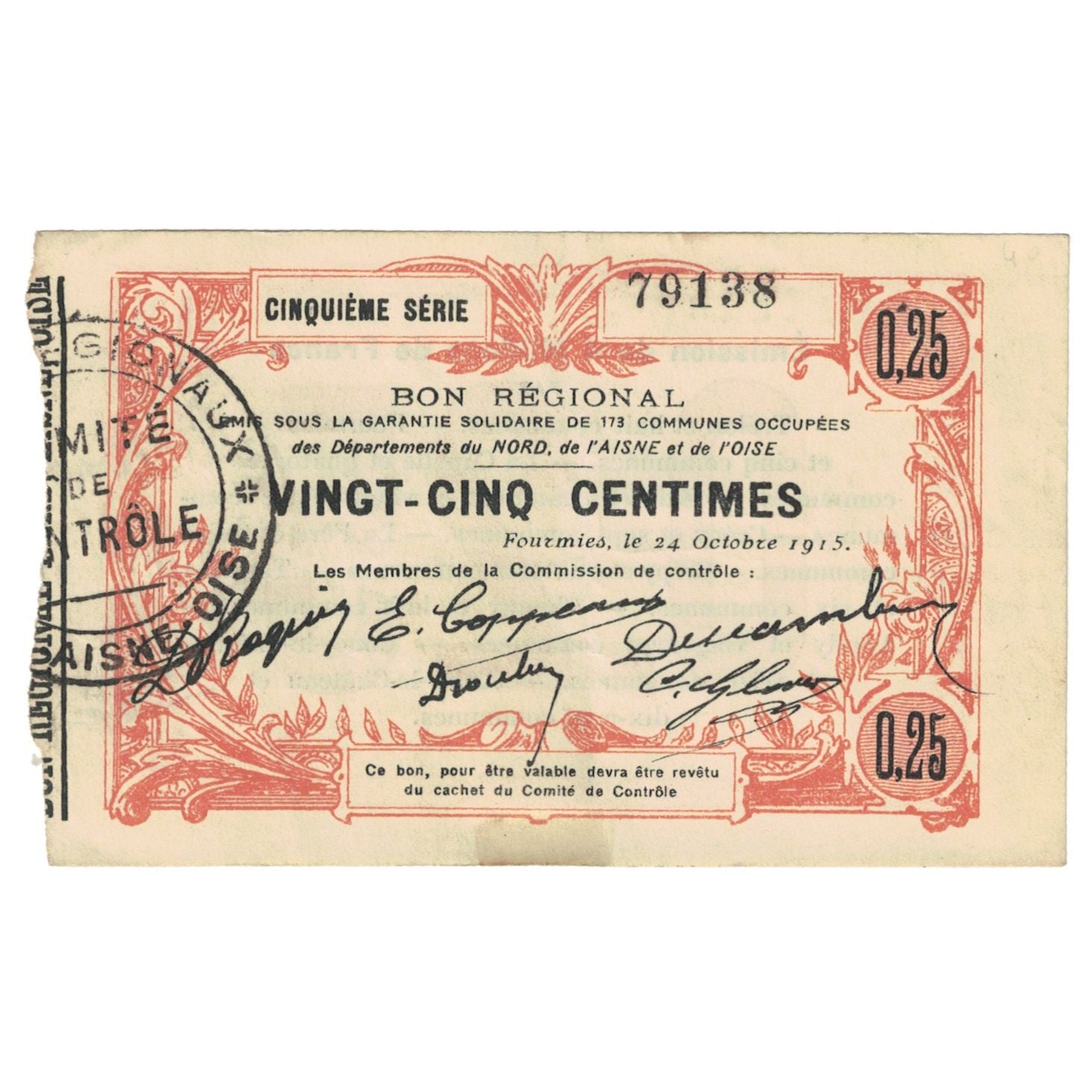 França, Fourmies, 25 Centimes, 1915, AU(55-58)