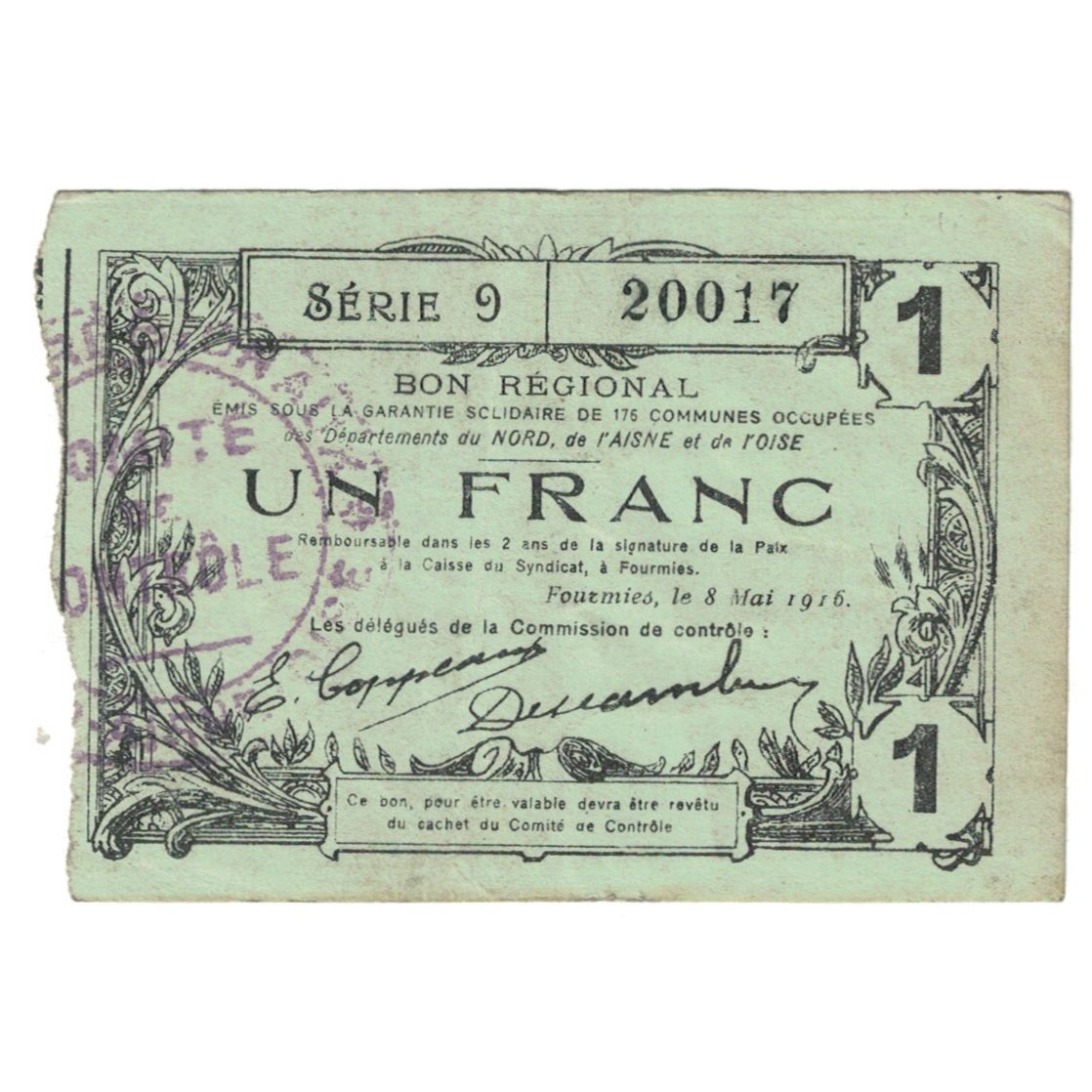 Frankrijk, Fourmies, 1 Franc, 1916, TTB