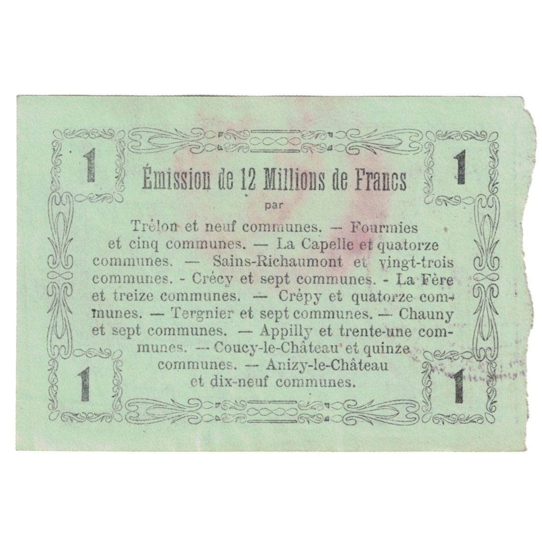 France, Fourmies, 1 Franc, 1916, AU(50-53)