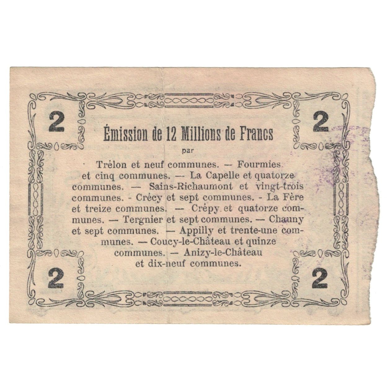 France, Laon, 2 Francs, 1916, Bon Régional, AU(55-58), Pirot:02-1310