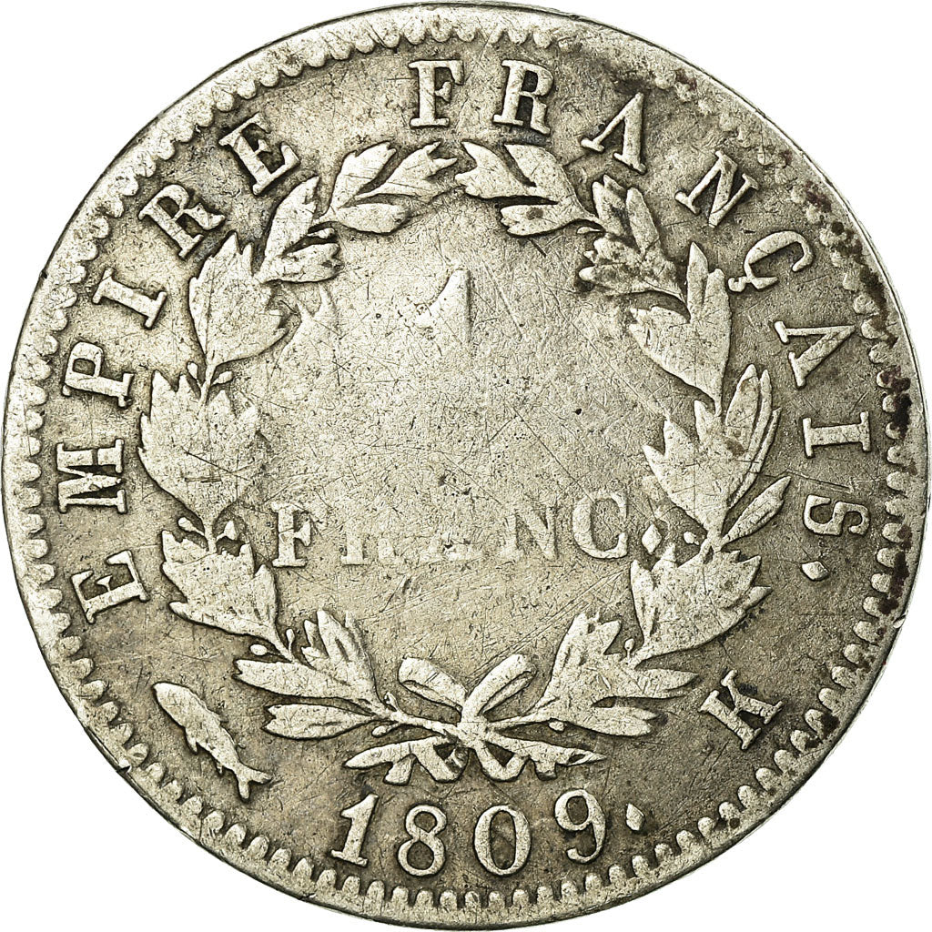 Coin, France, Napoléon I, Franc, 1809, Bordeaux, F(12-15), Silver, KM:692.8