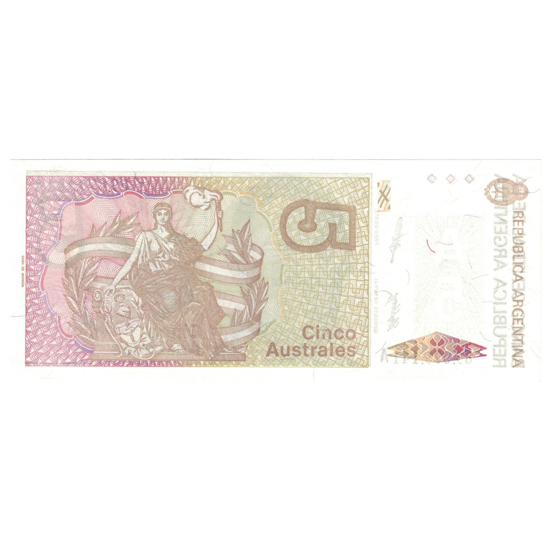 Billete, 5 Australes, 1987-1989, Argentina, Undated (1987-89), KM:324b, UNC