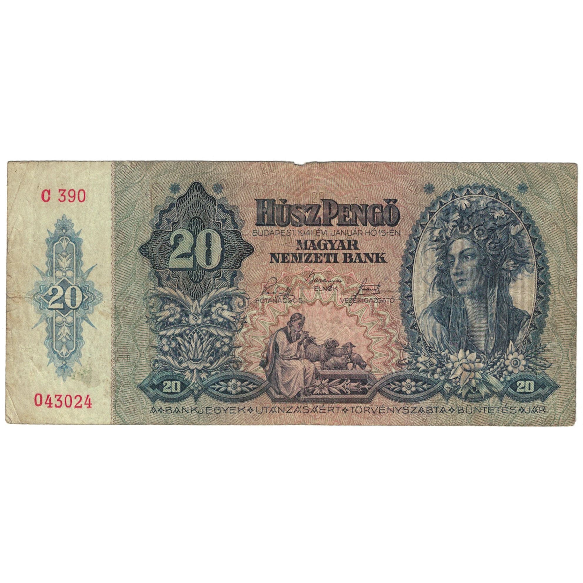 Banknote, Hungary, 20 Pengö, Undated (1941), KM:109, VG(8-10)