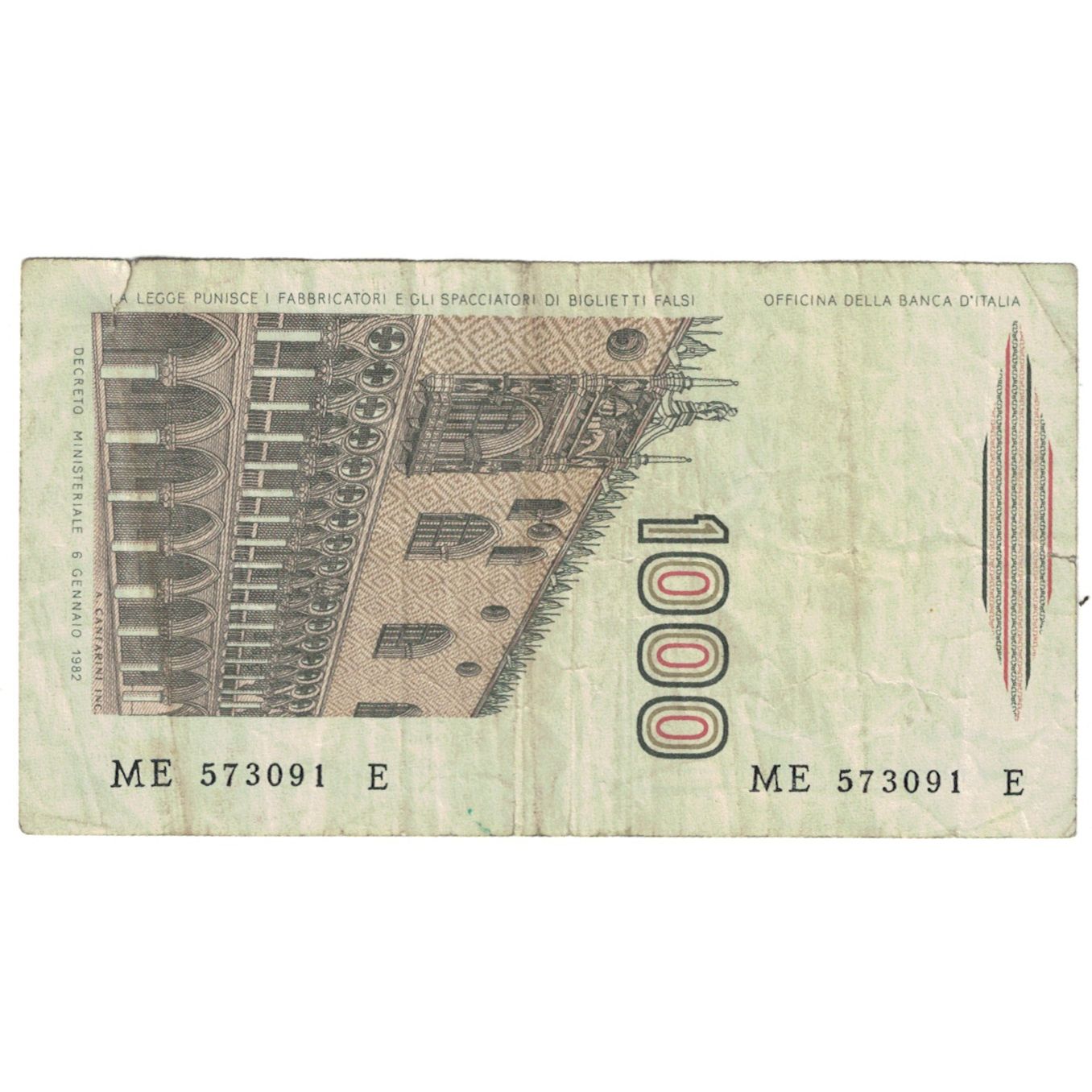 Banknote, Italy, 1000 Lire, D.1982, KM:109b, VG(8-10)