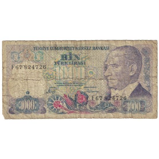 Billete, 1000 Lira, 1970, Turquía, 1970-01-14, KM:191, MC